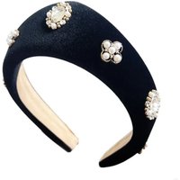Elegant Velvet Triangle Headband British Baroque Rhinestone Pearls Hairband Wide Edge European American Style