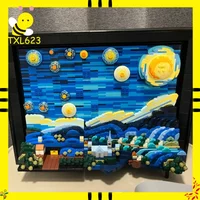 3D Van Gogh Starry Night Building Blocks DIY Assemble Oil Painting Puzzle Desktop Art Decoration Creative Gift