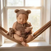 Brown Bear Doll Balloon Prop Handmade Knitted Animal Toys Baby Photography Newborn Infant Shooting Decoration Studio Props