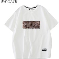 WAVLATII Frauen Neue Leopard Gedruckt T Shirts Weibliche Weiße Mode Streetwear 100% Baumwolle Schwarz Tees Tops für Sommer