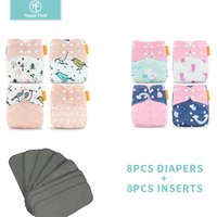 HappyFlute 8 Windeln + 8 Einsätze Baby-Stoffwindeln, Einheitsgröße, verstellbar, waschbar, wiederverwendbar, Stoffwindel für Babys, Mädchen und Jungen