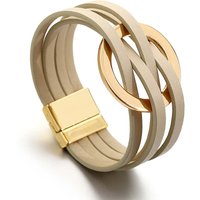 ALLYES Trend Gold Color Hollow Circle Leather Bracelets for Women Men Bohemian Simple Multilayer Wrap Bracelets Charm Jewelry