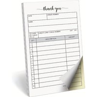 Thank You Receipt Book, 2 Part Carbonless Copy Paper, Carbon Copy Sales Order Form, Invoice Book (Set of 50) White/Yellow