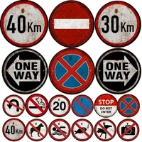 STOP Warning Round Garage Vintage Metal Sign Plate Plaque Aluminum Sign for Home Bar Pub Store Man Cave Yad Outdoor Wall Decor