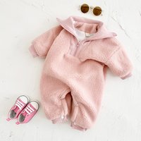 2024 Autumn Winter Baby Rompers Half Zipper Jumpsuits Toddler Clothes Woolen Fleece Boys Girls Outfit Loungewear Kids Clothes