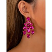 A Pair of Bright, Luxurious and Elegant Rose-Red Full-Diamond Earrings