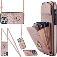 Crossbody Lanyard Ring Holder Leather Case for iPhone 13 14 15 16 E 17 Pro Max 17 Air 16 Plus 12 11 Multi Card Slot Wallet Cover