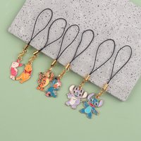 Super cute couple phone lanyard cartoon Stitch Winnie Pooh alloy keychain pendant children's student backpack pendant accessory