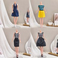 30cm/11.5inch doll clothes, one-shoulder pleated skirt/neckline dress with exposed back/houndstooth dress set/wrap-around skirt