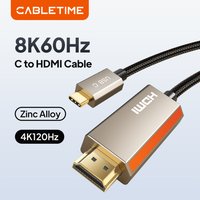 CABLETIME USB C to HDMI Cable 8K/60Hz 4K/144Hz Zinc Alloy for MacBook Pro iMac iPad Pro for Samsung Galaxy Type C to HDMI 2.1