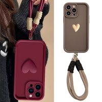 Love Heart Matte Silicone Case For Samsung Galaxy S25 Ultra S24 S23 FE S22 S21 S20 Plus Note 20 Ultra Lanyard Wrist Strap Cover