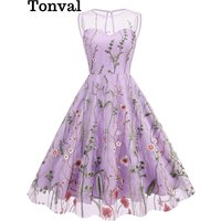 Tonval Embroidered Floral Mesh Sweetheart Elegant Long Dresses for Women Sleeveless Keyhole Back Evening Party Dress Vintage