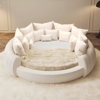 Round Bed Set Furniture Bedroom Modern Cream White Leather Round Bed Hotel Round Bed Set