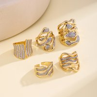 Nidin Trendy Cubic Zirconia Irregular Wave Layered Statement Open Ring Adjustable For Women Luxury Dainty Stackable Jewelry Gift