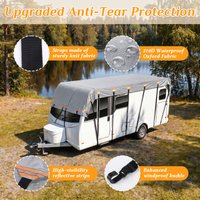 Verbesserte RV-Dachabdeckung mit verstellbarer Gurt-Schnalle, 3000PA wasserdichte Wohnmobil-Abdeckung, 210D Oxford-Gewebe, reflektierende Sicherheitsverstärkungspunkte, UV-beständig, staubdicht,