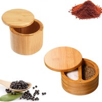 Natural Bamboo Salt & Pepper Condiment Set with Magnetic Lid Wooden Salt Pepper Jars Sugar Container Spice Storage Pot