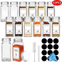 12Pcs Glass Spice Jars with Metal Lids Salt Pepper Shaker Spice Seasoning Containers Spice Organizer Kitchen Spice Jar Set 120ML