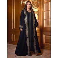 TOLEEN 2024 Plus Size Elegant Sequin Water Soluble Lace Decorated Long Flare Sleeve Coat With Matching Dresses For Spring/Summer