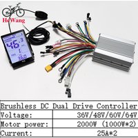 25A+25A Dual drive 12MOSFET 36V/48V/64V 1000W (500W * 2) brushless DC electric scooter controller + M5 UART NO.2 LCD for 2 motor