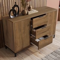 Sideboard Cabinet for Living Room, Chest of Drawers with 2 Doors and 3 Drawers, Adjustable shelf, Dark Oak, 40D x 120W x 76H cm