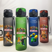 560ML Roblox Game Character Plastic Drinking Cup Robot Anime Print DynaBlocks Frosted Water Cup Gift Black Blue Green Red Bottle