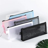 Clear Mesh Pencil Case Stereoscopic Portable School Supplies Pen Box Bill Storage Bag Zipper Pouch Office Student Pen Bag.1pc