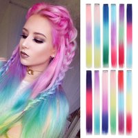 5PCS/set Clip in Hair Extensions Synthetic Hairpieces Colored Party Highlights for Girls 18 inches Multi-colors Straight Hair