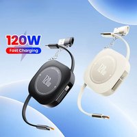 120W Fast Charging Type C to Type C Retractable Cable For iPhone 15 16 USB Cable with Type C To USB A Charger Cord Data Wire