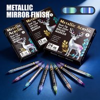 6/12/24 Pcs Dual Tip Two Colors Metallic Acrylic Marker Set Waterproof Quick-Dry Coloring DIY Art Creation Office School Tool
