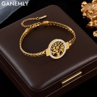 GANEMLY 316L Stainless Steel Tree of Life Bracelet For Women Fashion 18K Gold Plated Wrist Chain Waterproof Jewelry Lady Gift