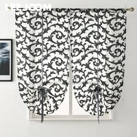 LEEJOOM Kurzer Küchenvorhang, moderne Fensterbehandlung, zum Binden, Ballon, Heimtextilien, durchsichtiges Panel, Tüll, weiß, schwarz, Jacquard