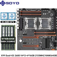 SOYO X99 Dual CPU Gaming Motherboard Set lntel Xeon E5 2680 V4&DDR4 64GB (4*16GB) LGA2011-3 M.2 NVME for Server Computer Host