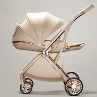 Baby stroller Leather Egg-shaped Spine-Protective Cockpit High Landscape Lightweight Folding Two-way Push Four-wheel Suspension