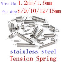 304 Stainless Steel O Hook Tension Cylindroid Helical Pullback Extension Tension Coil Spring Wire Diameter 1.2mm 1.5mm