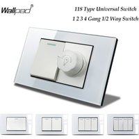 118*75mm 1 2 3 4 Gang On Off Light Switch Wallpad White Glass Push Button 1 2 Way Dimmer Fan Switch US Brazil AU IT IL Socket
