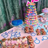 C Gender Reveal Tablecloth - Pink & Blue Rectangular Plastic Table Cover, for Baby Shower, Baptism, Birthday Party Decorations