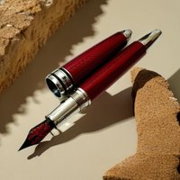 Red Luxury Stainless Steel Fountain Pen BooKer. Cr Genuine High-end Red Crystal Series Fish Scale Long Knife1.0mm Ink Pen Gift