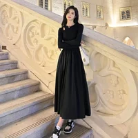 Fanan 2024 New Long Sleeve O-neck A-line Dress Fashion Streetwear Vestidos Lady Korean Style Hollow Out Black Long Dresses Women