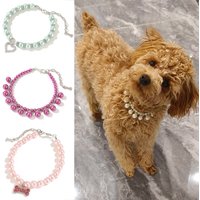 Luxury Pearl Pendant Puppy Dog Necklace Collar for Small Dogs Cats Chihuahua Pomeranian Teddy Bling Rhinestones Pet Accessories