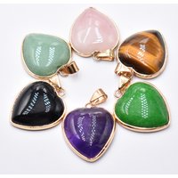wholesale 6pcs/lot fashion good quality natural stone mixed gold color lside heart pendants 25mm for jewelry making free