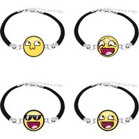 Creative Epic Face Funny Epic Face Meme Smile Face Patten Glass Dome Cabochon Black Rope Bracelet Charm Jewelry Gift For Friends