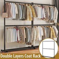 1PC Double Layers Floor Standing Coat Rack Simple Rod Clothes Floor-Standing Clothes Shelf Saving Storage Organizer Coat Rack