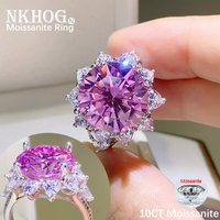 NKHOG 3/10CT Pink Moissanite Ring 925 Sterling Silver Women Big Diamond Rings Engagement Eternity Band Party Gifts Tested Pass