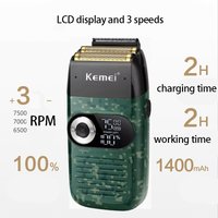 Original Kemei KM-2026 KM-2027 2 In 1 Rechargeable Electric Shaver LCD Reciprocating Razor For Men USB Charging Beard Trimmer