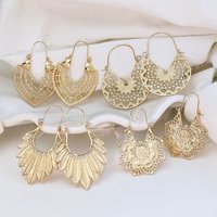 Vintage Ethnic Gold Color Drop Earrings Women Boho Fashion Geometric Carved Earrings Female Heart Leaf Flower Jewelry Brincos