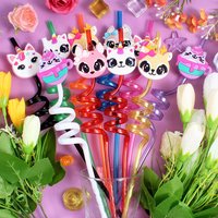 12pcs26 cm Reusable Cartoon Cat Plastic Straws, Twisted Straws, Children's Birthday Party Decorations, Party Favors for Girls