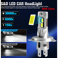 S&D H4 LED Car Light 150W 30000LM LED Headlight Canbus 16 CSP Car High Close Lamps Auto With Fans Turbo Lights 6000K White