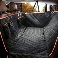 Quilted Waterproof Dog Car Seat Cover with Safety Harness - Scratch And Wear Resistant Fit for Cars Trucks SUVs - Black And Orange Polyester Pet Hammock for Travel