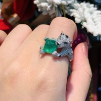 silver 925 Full diamond luxury leopard square emerald ring adjustable opening trendy rings for women banquet jewelry gift
