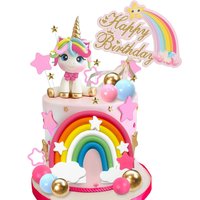 Unicorn Cake Topper Rainbow Cake Decorations with Stars Unicorn Balls Happy Birthday Cake Decorations for Ages Baby Shower